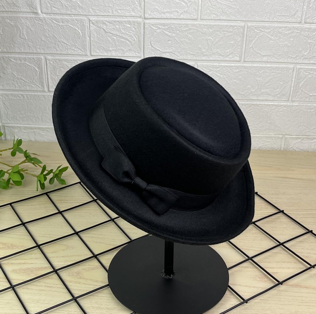 Chapeau de Pork Pie pour Homme et Femme - Casquette de Bateau en Feutre à Dessus Plat - Chapeau Fedora Derby (circonférence de la 56 à 58 cm)