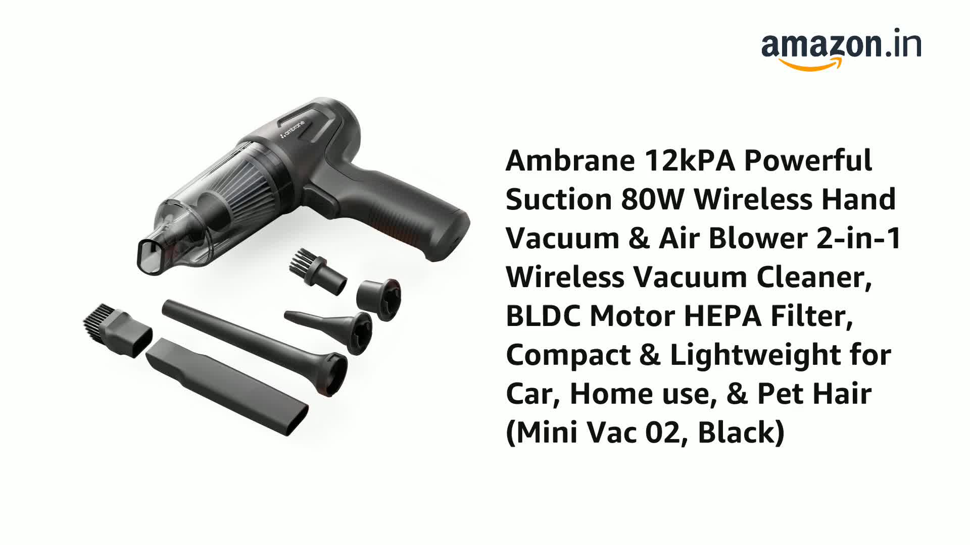 Cordless Shop Vac Bagless Car Vacuum Cleaner 100W With Turbo Brush