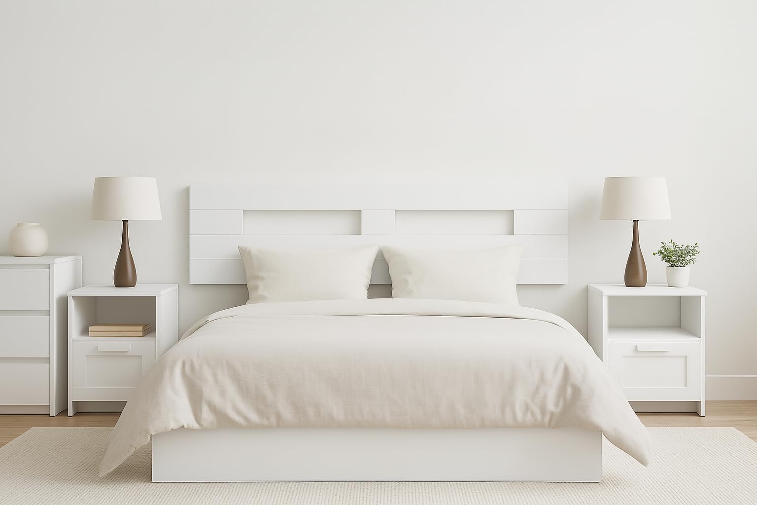 Cabecero de Madera Suecia, Blanco, para Pared. Cabecero para Camas de 135 | Cabeceros Madera Pino | Dormitorio Matrimonio | Cabezal Cama (Abierto, para Cama de 135 (145 x 44))