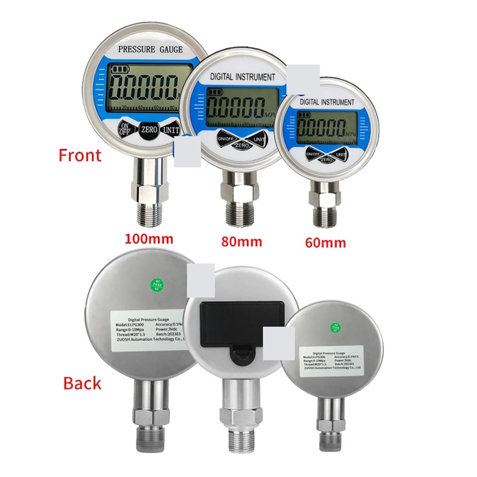 Manómetro digital de barra inalámbrica Mpa Psi, manómetro presión agua, combustible líquido, aire, 100Mpa, baja,Alta precisión(80mm dial diameter,0-2.5Mpa)