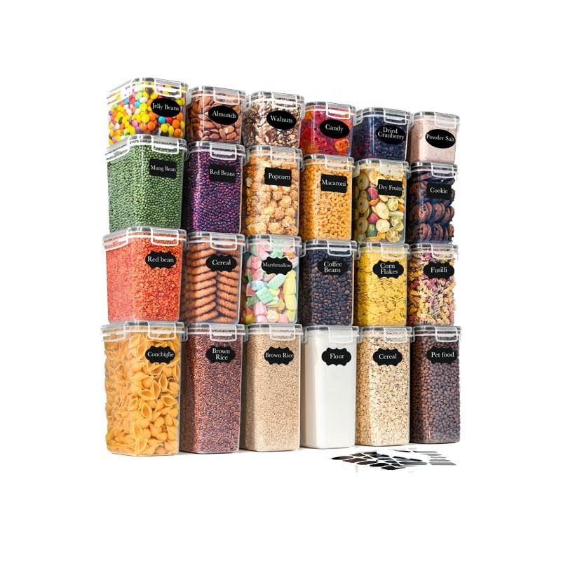 GENERIX 24 Pack Airtight Food Storage Containers with Lids – BPA-Free Pantry Organizer Set, Stackable Kitchen Containers (6×2.8L, 6×2L, 6×1.4L, 6×0.8L) for Cereal, Flour, Sugar, Rice & Dry Food