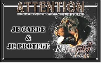 Plaque Attention au Chien Rottweiler 30x20cm - Panneau Chien Méchant en Aluminium Dibond - Impression UV Résistante - Pancarte Chien de Garde pour Portail