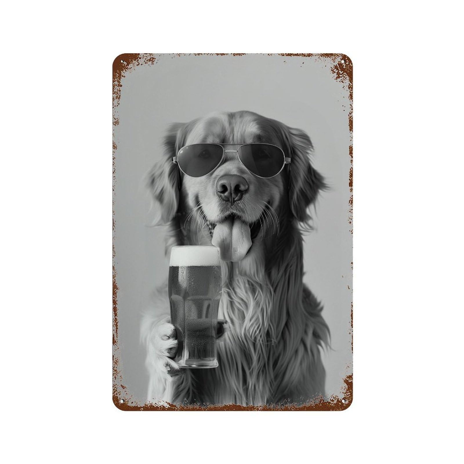 xiaoxiaoshen Golden Retriever Drinking Beer Pint Wall Decor Art Metal Tin Poster Modern Home Decor Art Home Bar Shop Decorations Vintage Sign 30x20cm