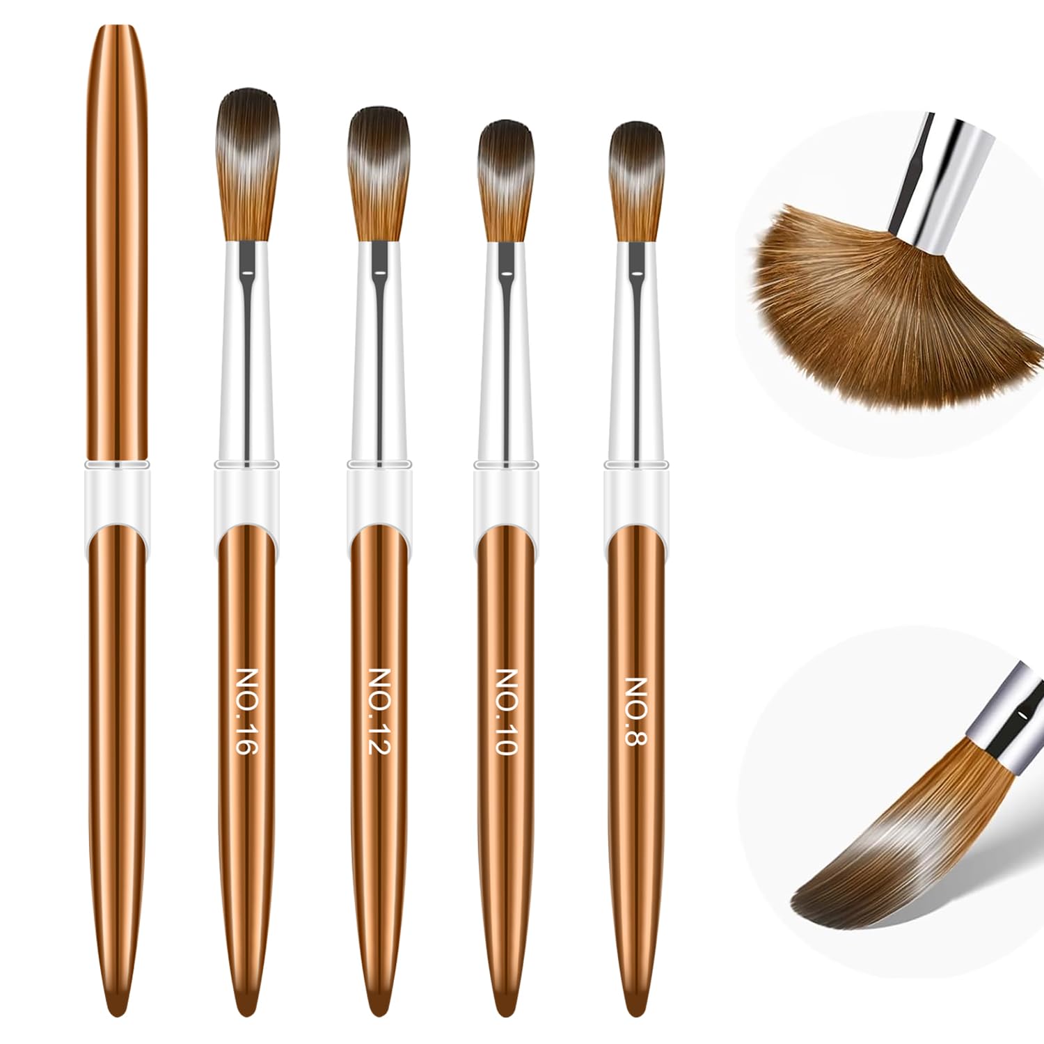 MUSILAN Acrylic Nail Brush Set, Professional Nail Art Brush Size 8/10/12/16