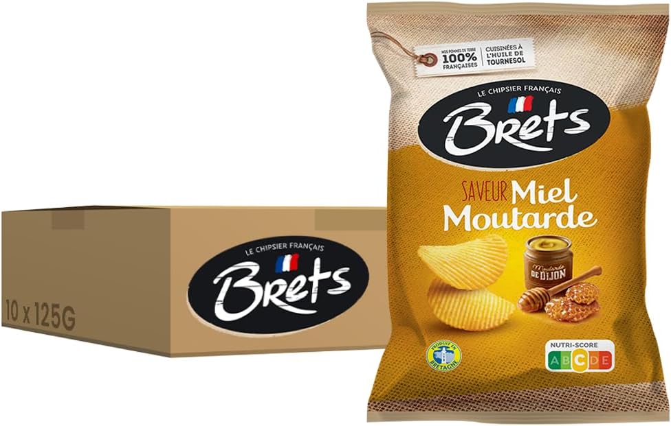 Honey and Mustard Crisps Crinkle Cut - Miel Moutarde Gluten Free Made with 100% French Potatoes Made in France No Perservatives No Added MSG