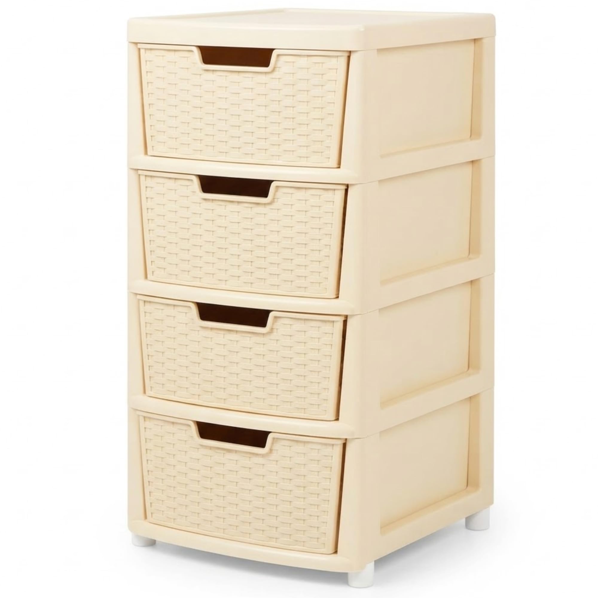 ZYORA 4 Tier Large Cream Rattan Effect Drawer - Plastic Durable Stylish with Smooth Pull Drawers - Multipurpose Storage Unit Cabinet Organizer for Home Office, Bedroom, Bathroom, Garage — image 1