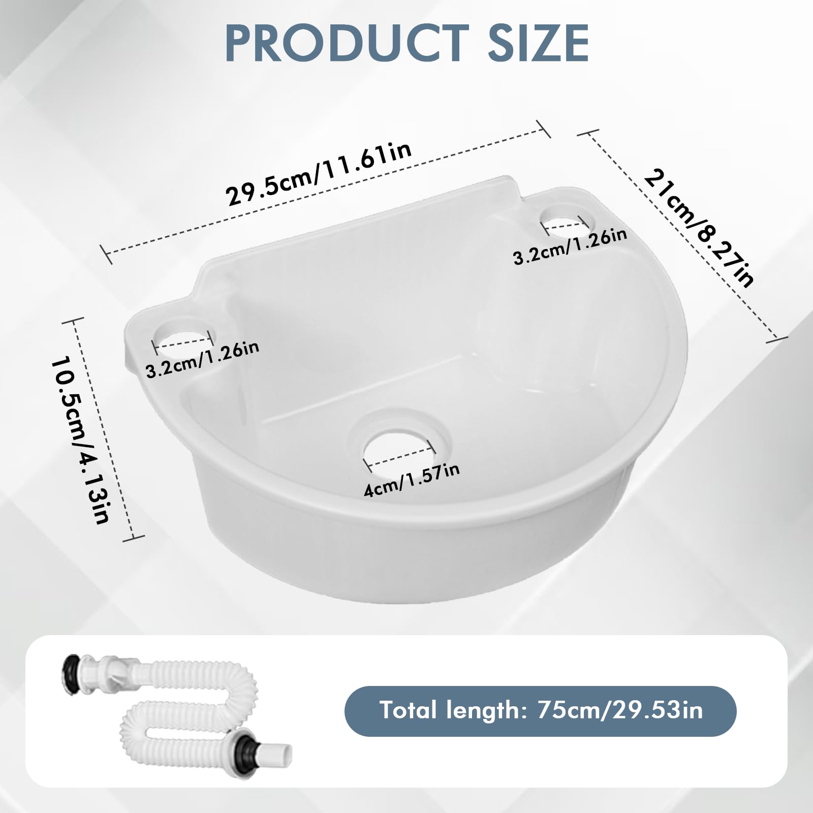 Lavabo in plastica, semplice lavello in plastica, con tubo e scarico per giardino, garage, cantina, camper, lavandino da giardino