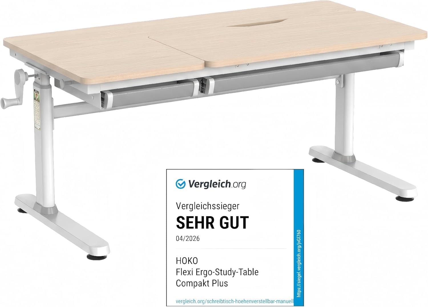 HOKO Kinderschreibtisch, Höhenverstellbar Kinderschreibtische 120x60 cm, Schreibtisch Kinder ab 6 Jahren, neigbare Tischplatte mit Schubladen, 100kg Belastbarkeit, Verstellbar von 54-76cm (Holz,CELIN)