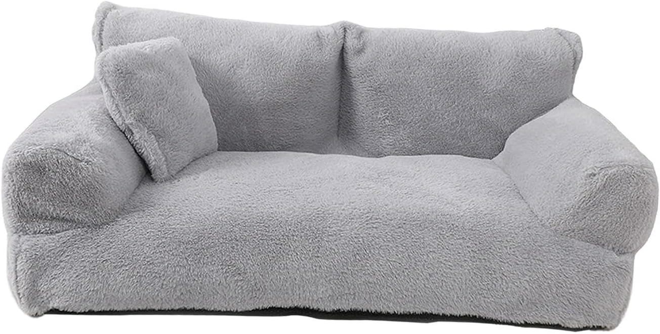 Dog Sofa Bed Pet Recliner Chair Multipurpose Warm Comfort Anti Slip Bottom Dog Cat Couch with Washable Cover for Dog Cat Pet, Light Gray