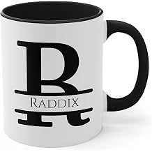 Personalized Monogram Coffee Mug, Initial Letter R Customized for Women Men Girls Boys Dads Moms Friends, Taza de Cafe Personalizada Con Monograma, Letra Inicial Black Handle Mug Letter R 11oz