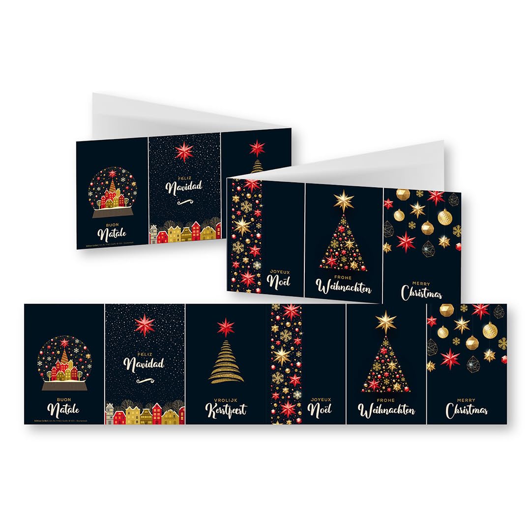 Edition Colibri 10 Tarjetas De Navidad Panorámicas Con Sobre: DIN Largo (42 Cm), 5 Divertidos Y 5 Diseños Nostálgicos (11146-11164