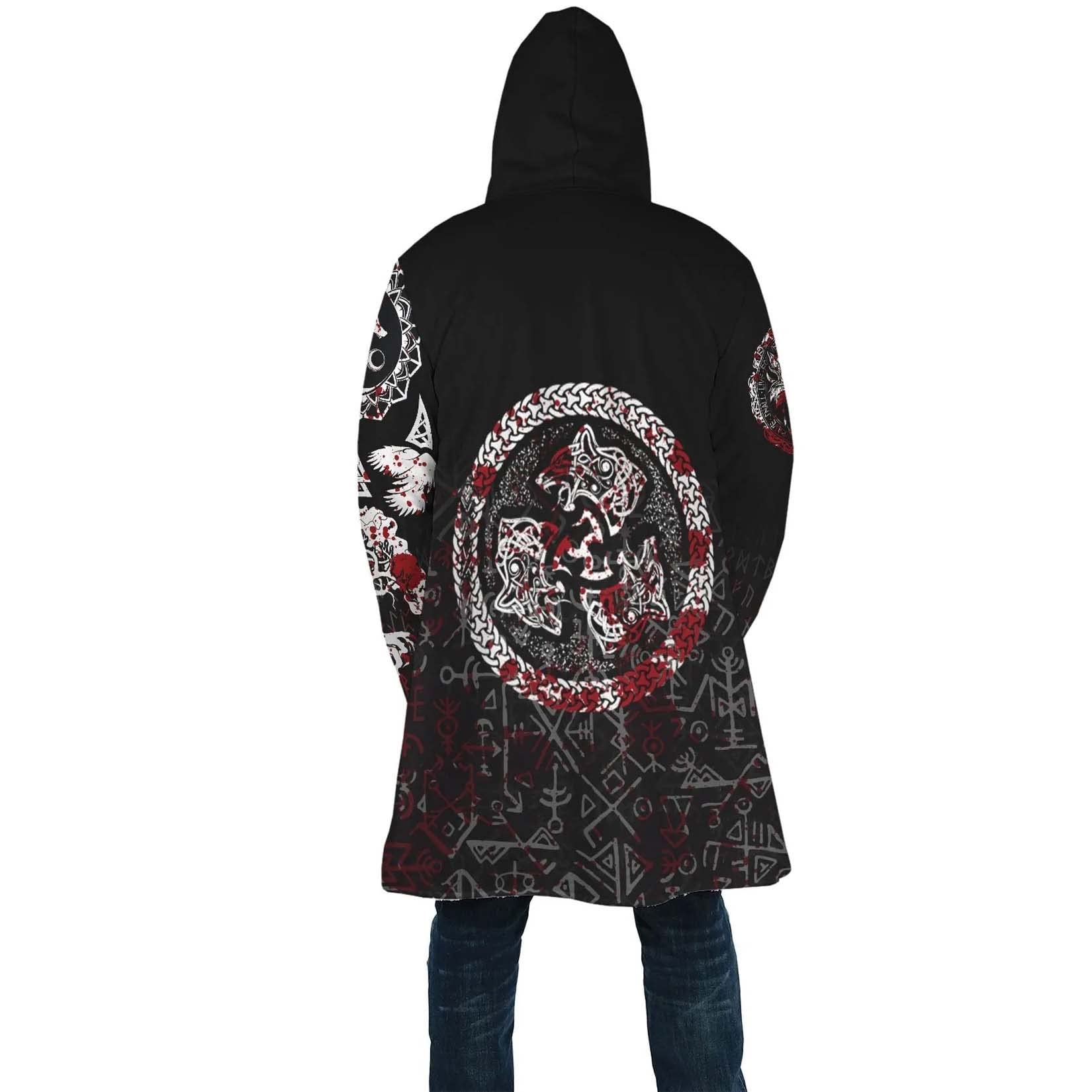 Fenrir Wolf Tattoo Men's Warm Thickened Parker Jacket Viking mittellange Winter Lammfell lässige Langarm-Kapuzenjacke Nordische Kleidung Outdoor-Aktivitäten Kapuze gepolsterte Windjacke ( Color : Fenr