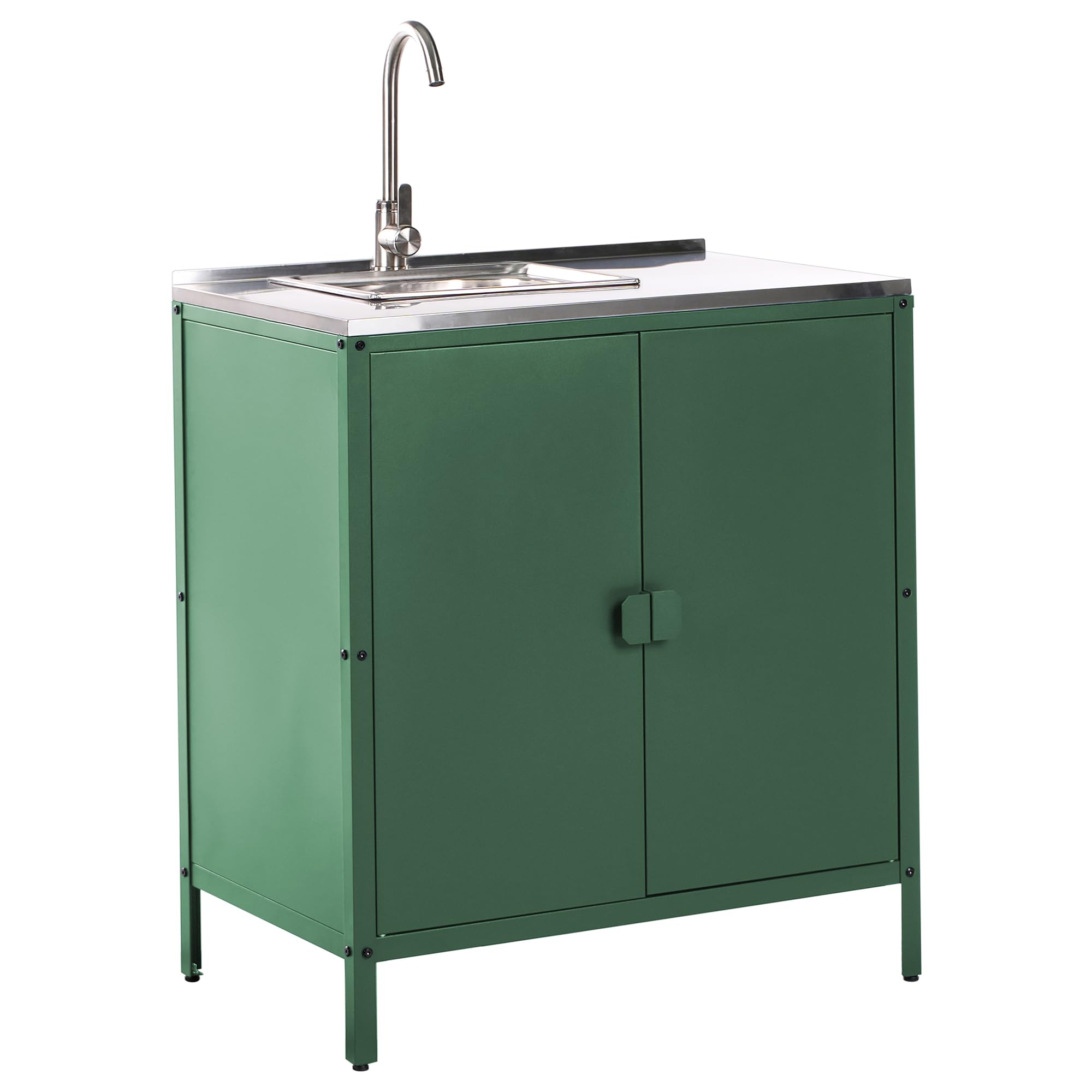 Beliani Conjunto de Cocina 2 Piezas de Exterior Acero Inoxidable Isla de Cocina y Armario con Fregadero Monomando Verde Vilama