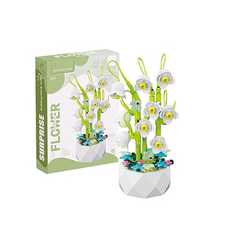 shenhailan Educational Potting Building Blocks Flowers, Lily of The Valley DIY Mini Flower Bouquet Building Set Home Decor