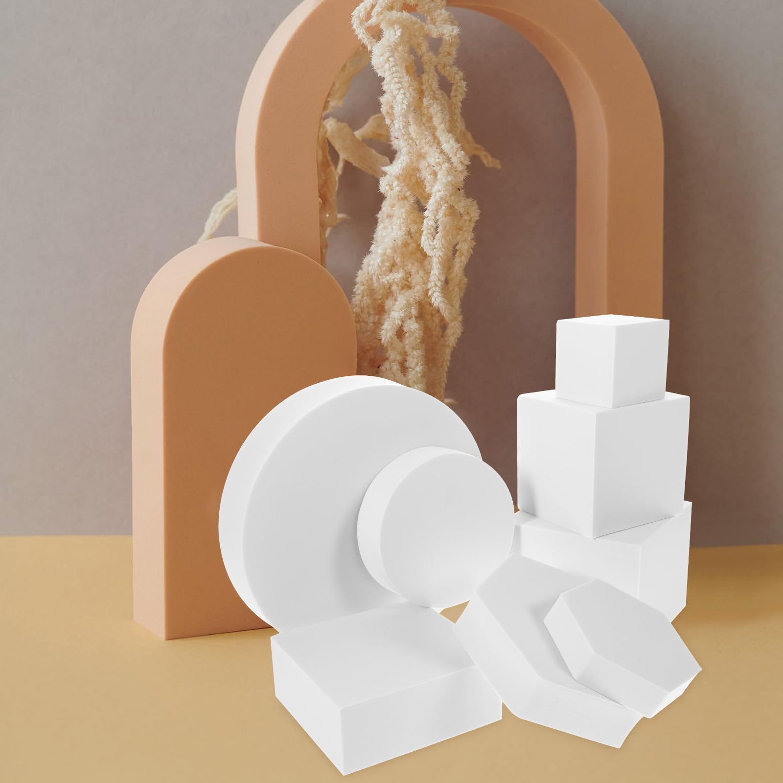 STOBAZA Set di 8 Pezzi di Cubi Geometrici per Foto, Accessori per Fotografia Cosmetica E Gioielli, Sfondo Fotografico in Schiuma, Ideale per Artigianato E Scenografie