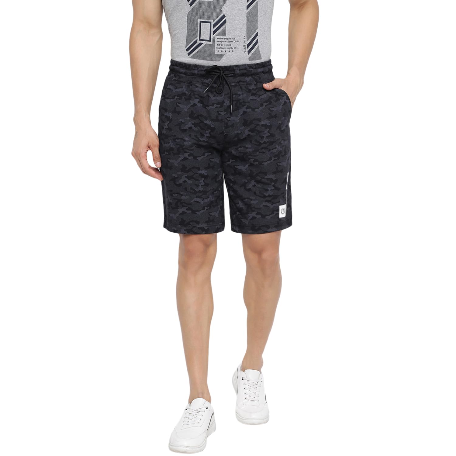 Van HeusenMen Sport Camo Print Knit Shorts - Drawstring Waist, Ultra Soft