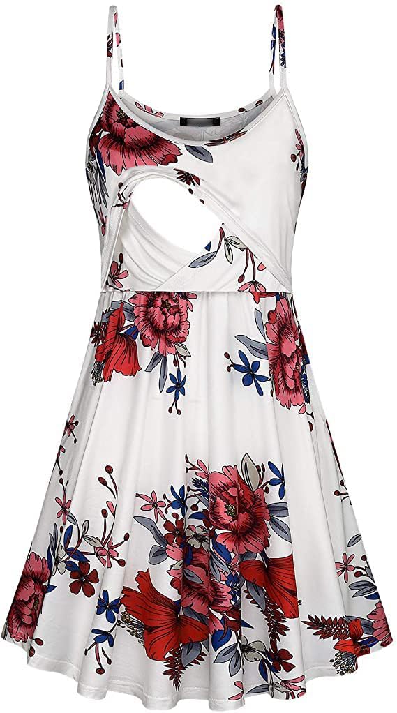 connche Floral Maternity Summer Dress Spaghetti Strap Nursing Breastfeeding