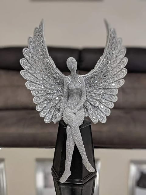 Sassy Home Silver Glitter Sitting Studded Angel Ornament