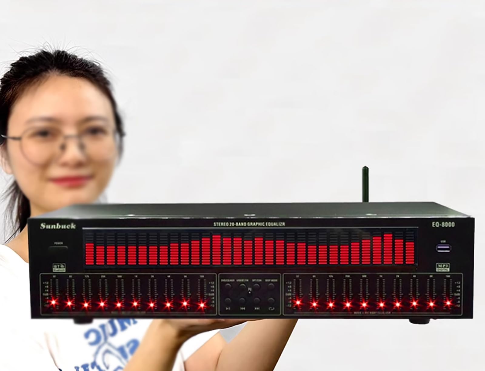McbeAn Digital Equalizer, Audio Stereo Graphic EQ, LED Music Spectrum Analyzer, 12 Rhythm Patterns, 31 Segments of Dynamic Spectrum, Dual 10 Segments of Independent Tuning, for Recording Studio