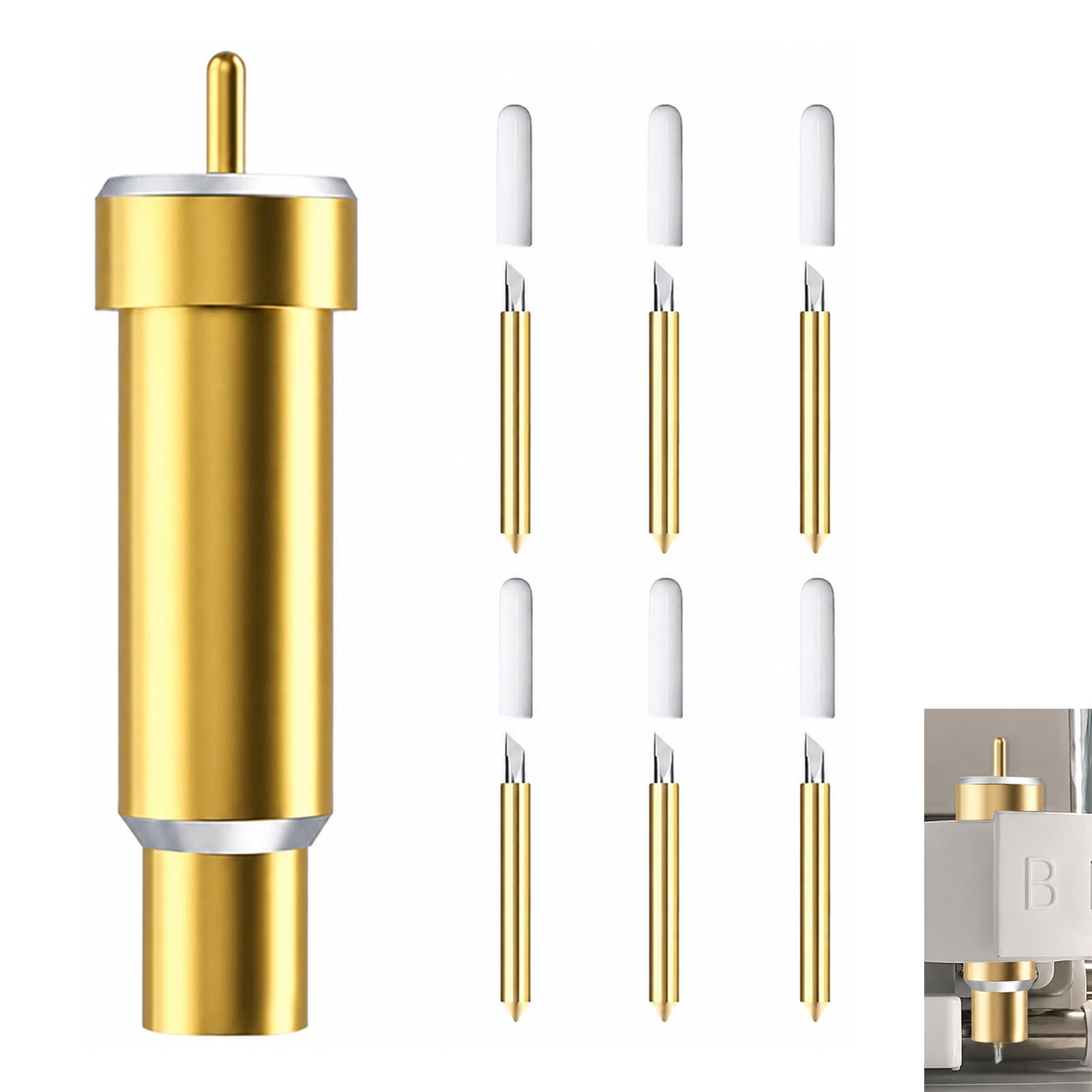 Ersatzklingen, Klingen mit feiner Spitze, 30 °, 45 °, 60 °, für Maker 3 Maker Explore Air 2 Air 3, hochwertiges Wolframcarbid, mit Sicherheitskappe für präzises Schneiden, DIY, goldfarben