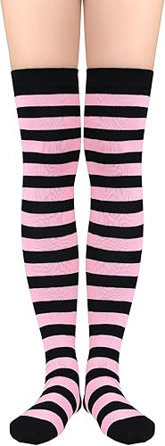 Miniatura 3 de Century Star Calcetines altos hasta el muslo extra largos por encima de la rodilla, calcetines a rayas para mujeres, medias de atleta, calentador de