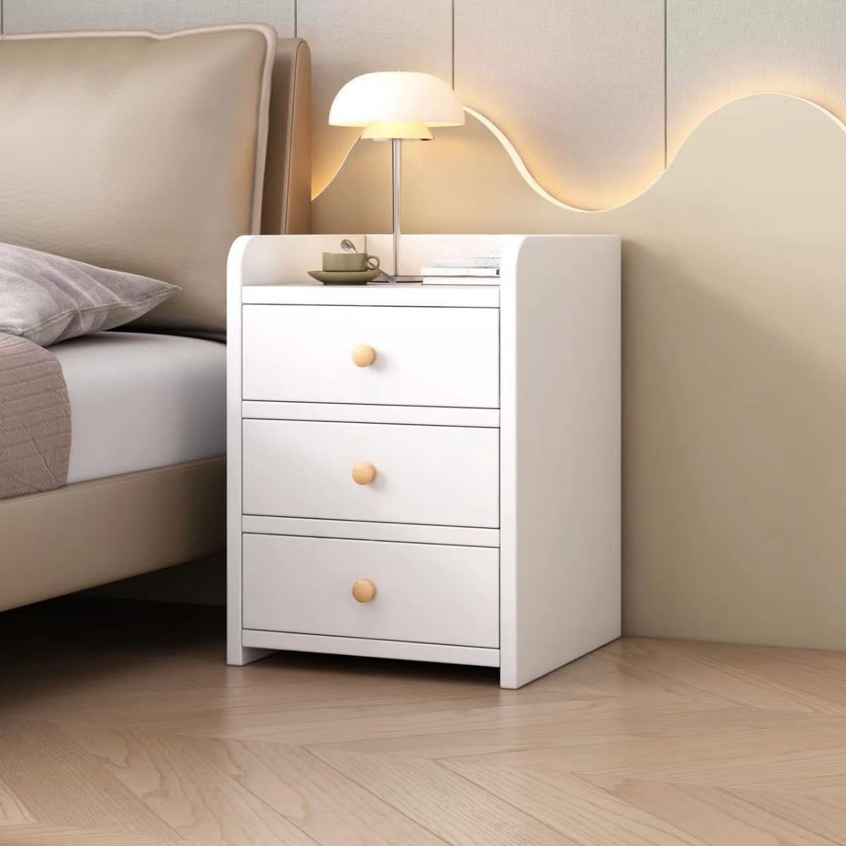 Ptomoto】サイドテーブル 引き出し付き 木製 北欧風 ナイト