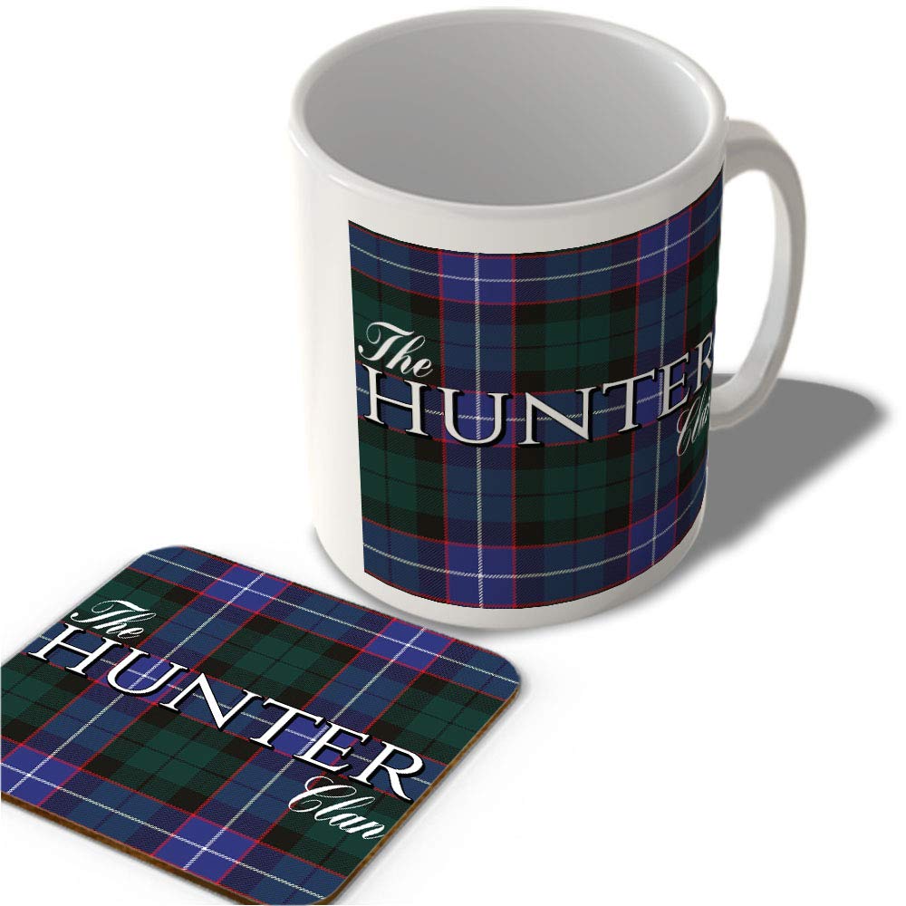 Mcmug White - The Hunter Clan - Hunter Modern Tartan - (Full Background) - Scottish Mug And Coaster Set, Ceramic, 11Fl.oz.