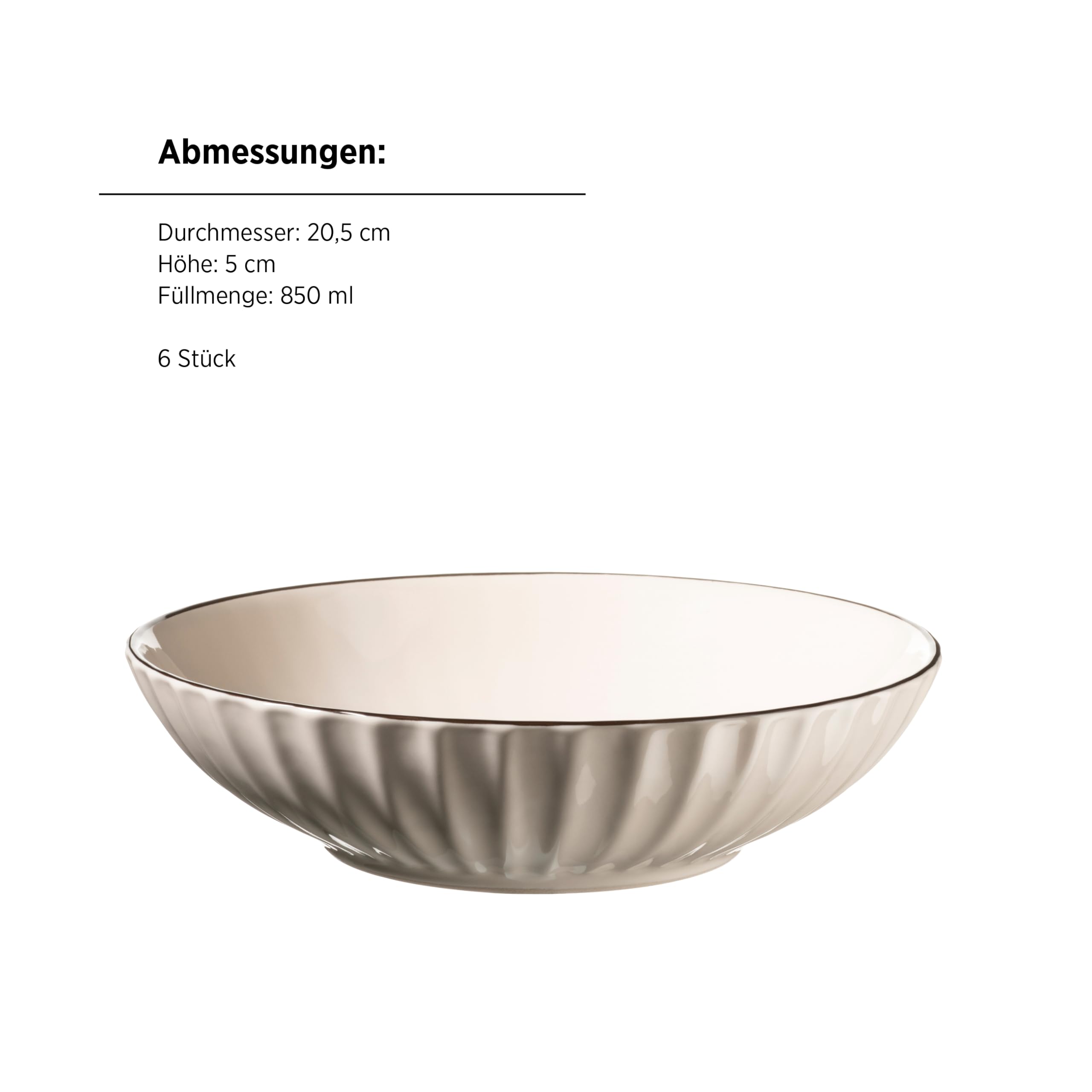 MÄSER Serie OSITA, Suppenteller für 6 Personen aus hochwertigem Keramik, tiefes Teller Set, Retro-Design, Steinzeug, Weiß