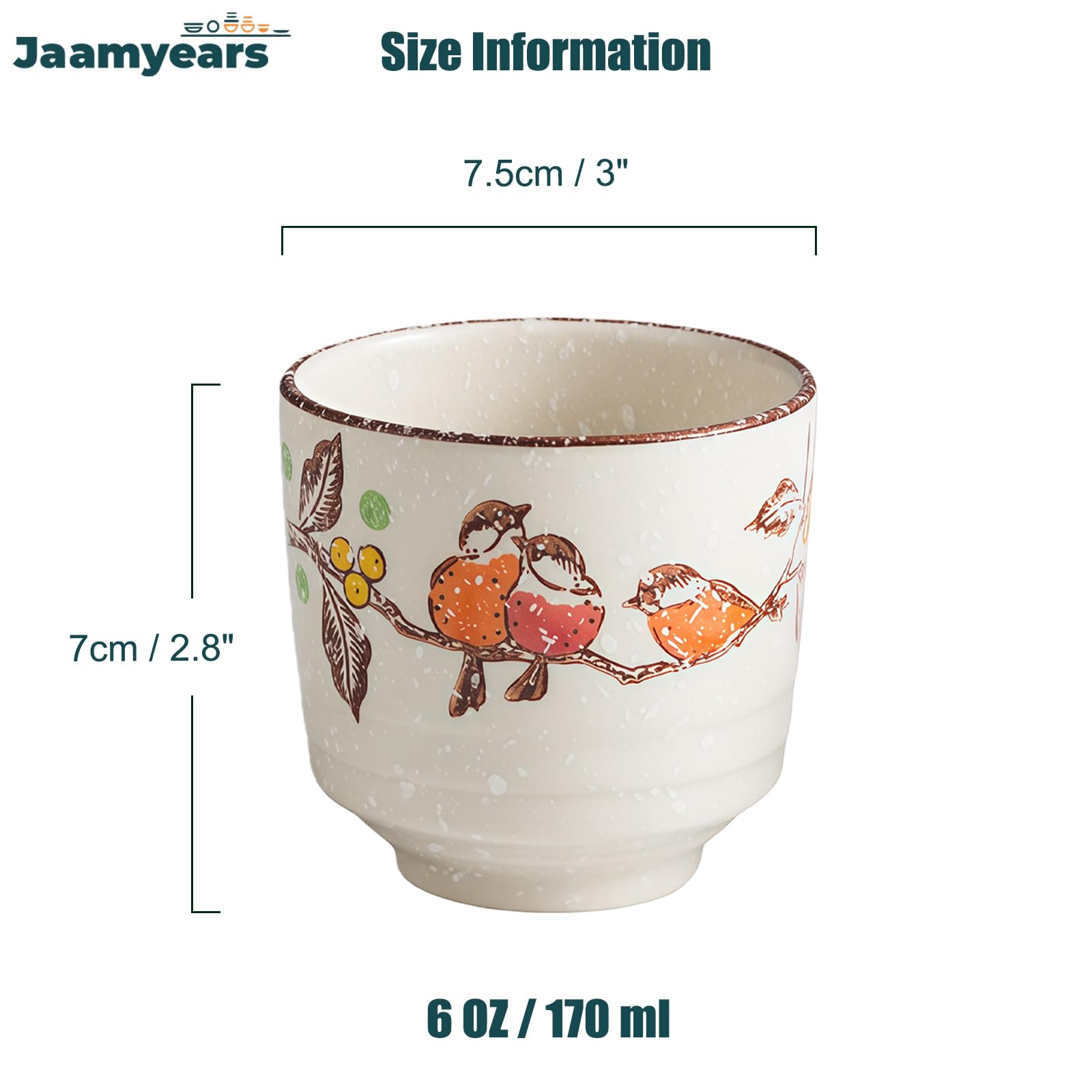 Ceramiczny zestaw 4 filiżanek do herbaty, japoński styl, 170 ml, elegancki design do gorących i zimnych napojów, idealne do domu i na przyjęcia herbaciane