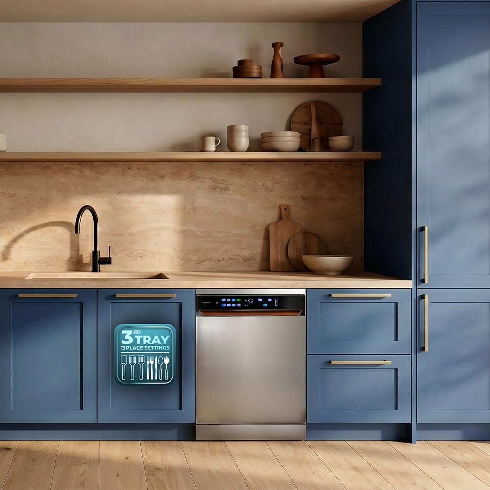 Cecotec Geschirrspüler Bolero Aguazero 6900 Edelstahl. 60 Cm Spülmaschine, 15 Maßgedecke, 8 Programme, Energieeffizienzklasse A, Dual Zone Wash, Inverter Plus Motor, UV Hygiene, Leiser Betrieb