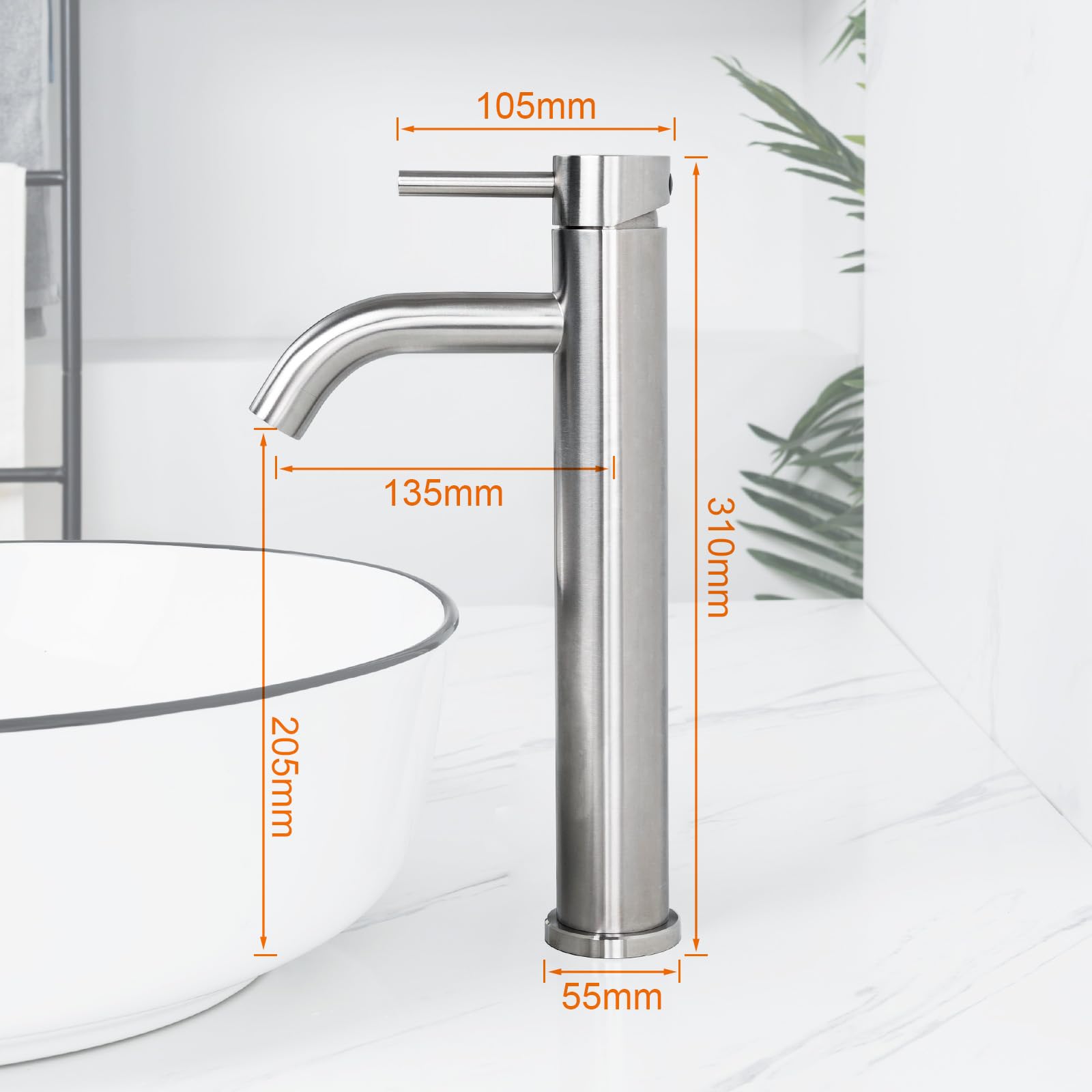 Ibergrif robinet mitigeur lavabo haut à bec haut gris | Raccordement eau froide et chaude pour salle de bains
