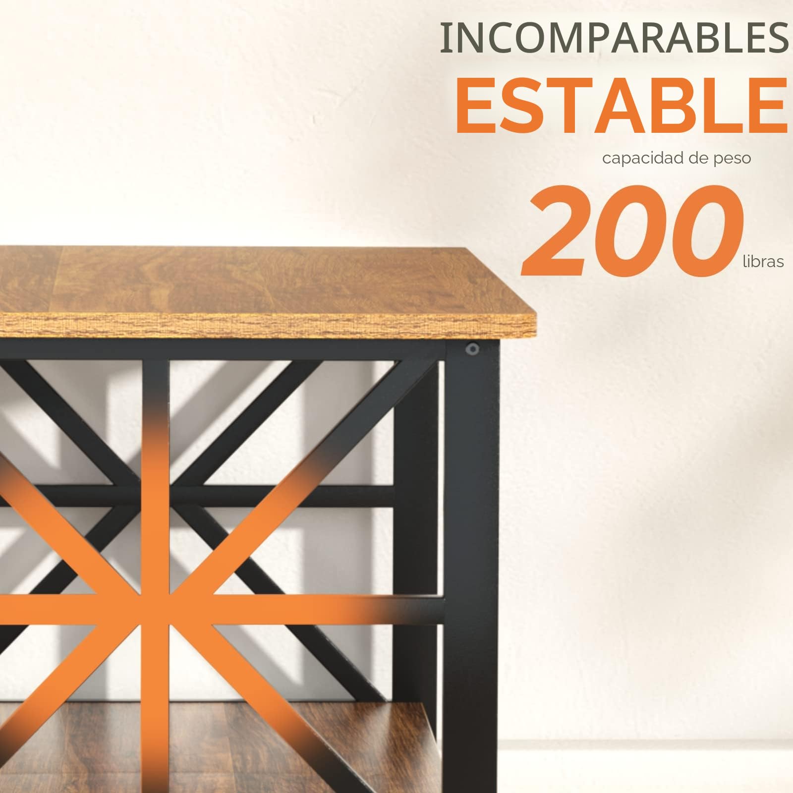 GreenForest Mesa Auxiliar con Esquina Redonda, Mesa Central de Granja con Estante de Almacenamiento de 2 Niveles, diseño de Marco en X para Sala de Estar, 99 cm, Nogal