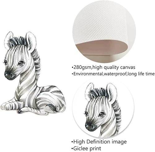 Miniatura 4 de Arte de pared de animales del bosque, impresiones en lienzo enmarcado, acuarela, cebra, leño, tigre, elefante, dibujos animados, decoración para