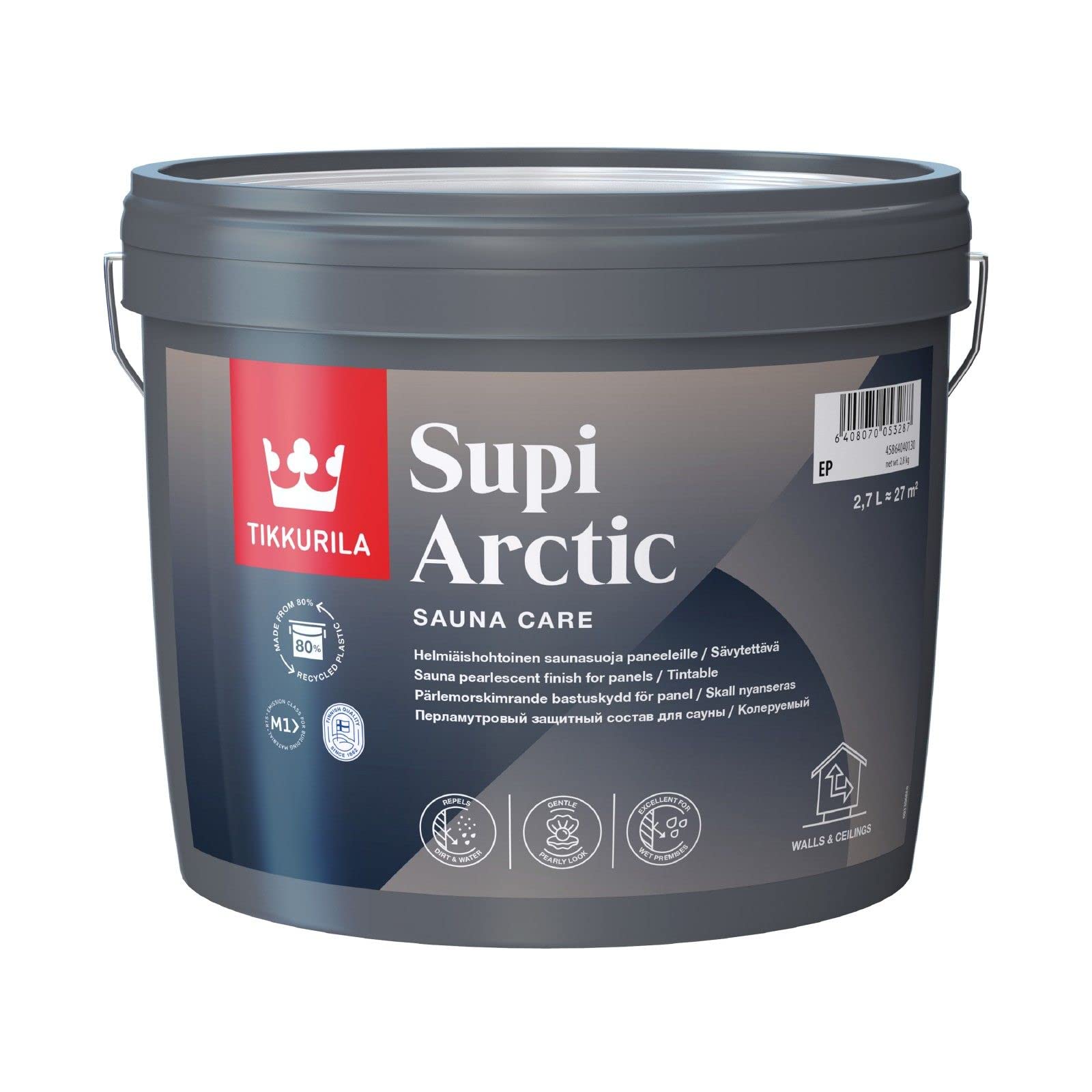 TIKKURILA Supi Arctic Sauna Finish - Pearlescent, Anti-Mould Lacquer Treatment For Sauna Surfaces - Water & Dirt-Repellent - 3 Litres