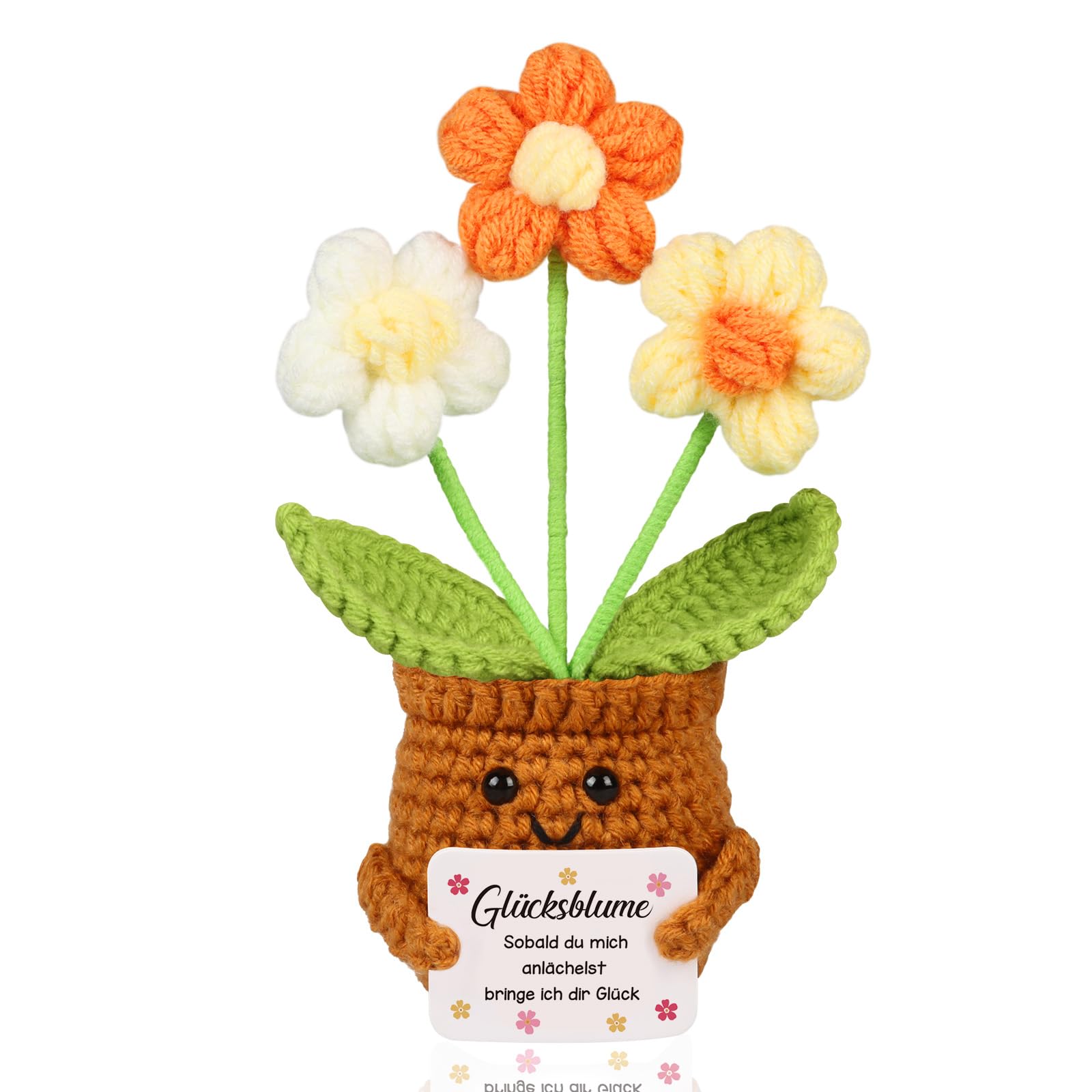 WenmthG Positive Geschenke Glücksbringer Gehäkelte Gelbe Blumen für Frauen Männer Freunde Kollegen und Famili, Motivation Anti Stress Geschenke Pocket Hug Positive Kartoffel Deutsch Ersatz - 1 St