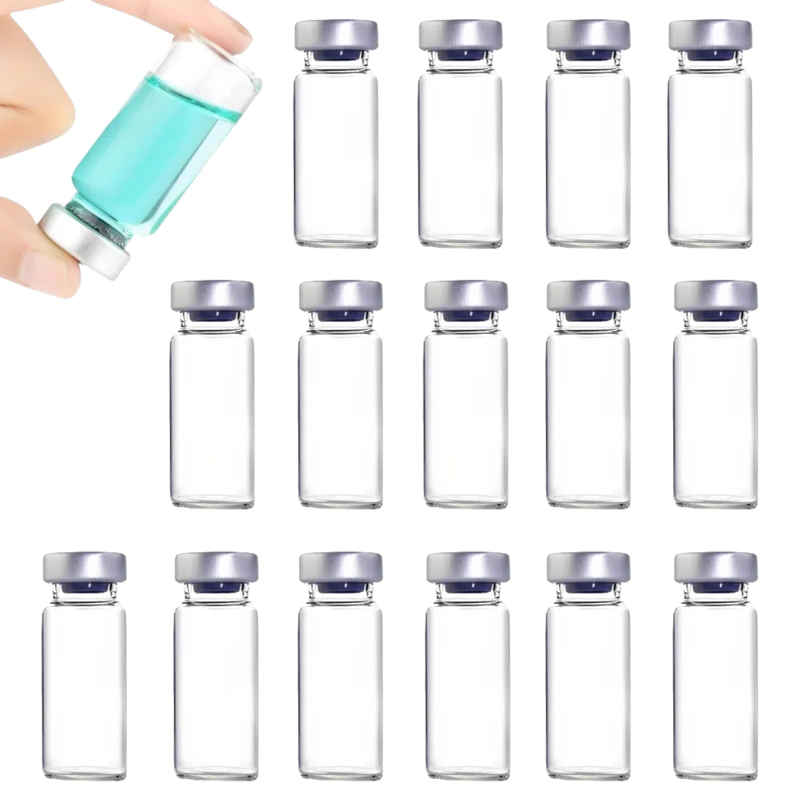 STOUUMOW 15 Pcs 3ml Sealed Sample Vials, Clear Bottom Headspace Vial, Transparent Glass Vials with Self Healing Injection Port,Leak Proof for Scientific, Perfume, Essential Oils