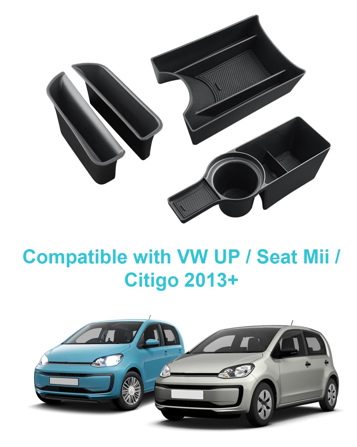 CDEFG Kompatybilny z VW UP GTI/Seat MII/Citigo 2013-2023, organizer do konsoli środkowej, pudełko do przechowywania, akcesoria samochodowe [3 sztuki]
