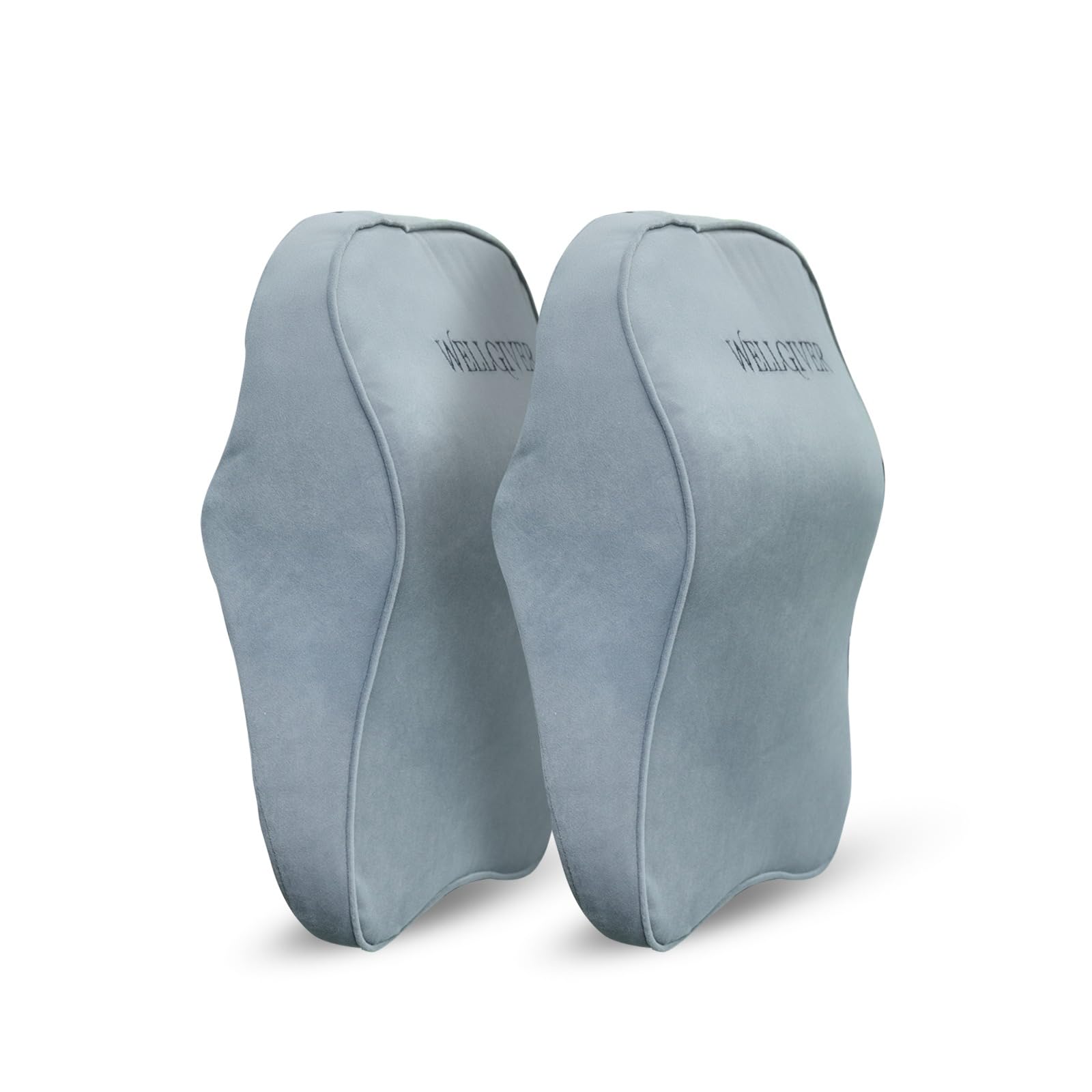 WELLGIVER Car Neck Rest Pillow Experience Ultimate Comfort with Ultrasoft Cushioning, Superior Neck Support Pain Relief Memory Foam Head Rest with Washable Velvet Cover (Grey (Pack of 2), Large)