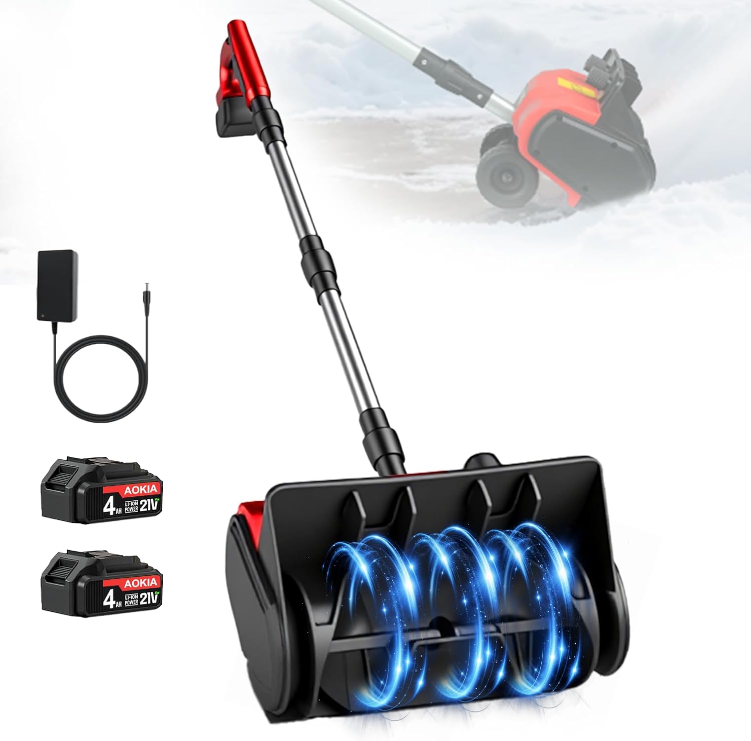 Cordless Snow Shovel,12.5" Electric Snow Blower with 2x4.0Ah Batteries,20V Snow Remover with Directional Chute,6" Snow Intake and 27Ft Throw, for Driveway,Deck,Yard Steps Red
