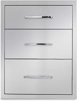 Outdoor Kitchen Drawers Stainless Steel 3-Drawer BBQ Drawer 18" W x 21" H x 23" D Enclosed Built-in Drawer Flush Mount for Outdoor Kitchens & BBQ Islands
