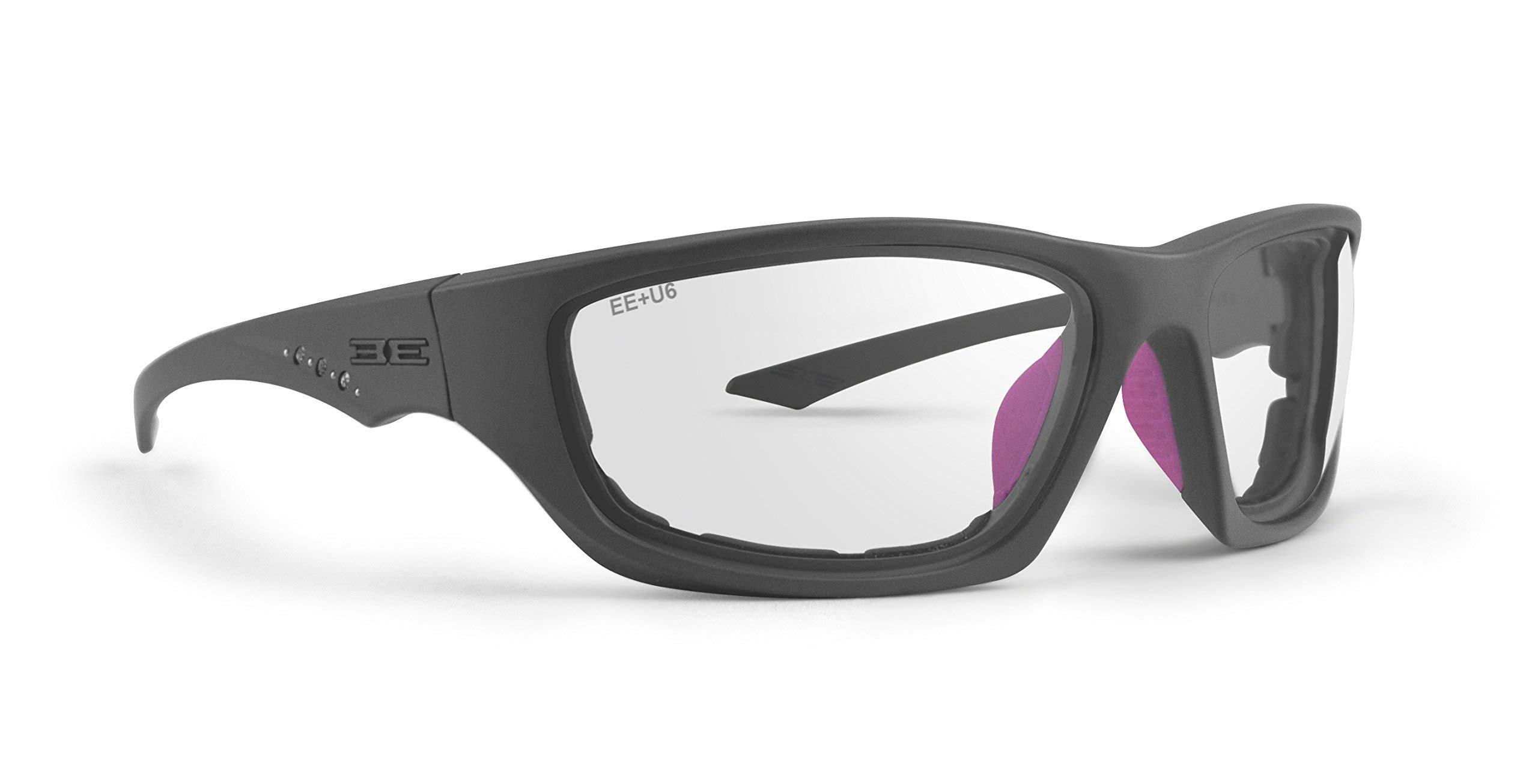 EPOCH Foam3 Padded Motorcycle Sunglasses Gray Frames Clear Lens ANSI Z87.1