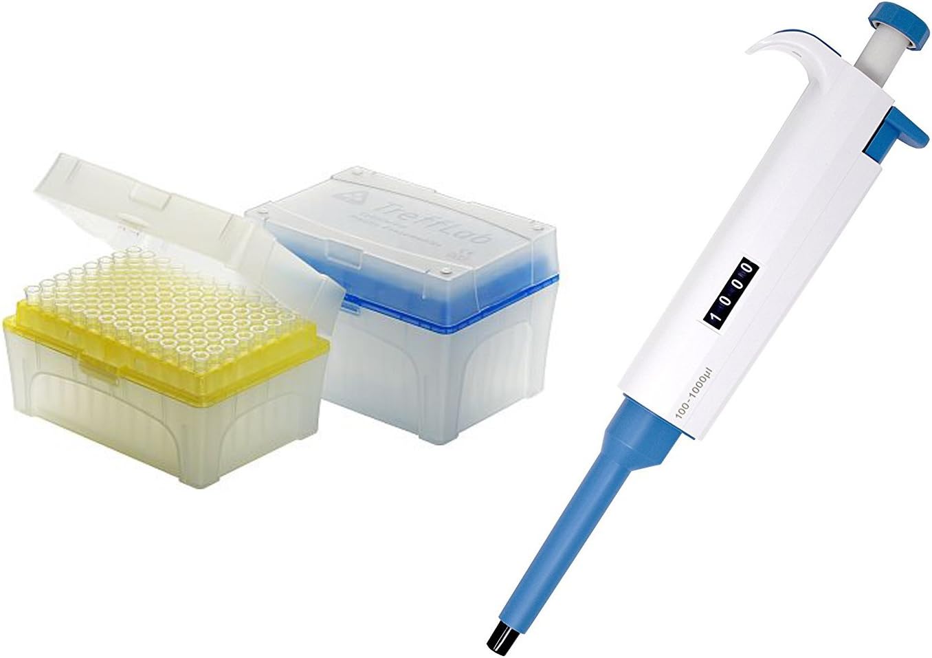 Adjustable Variable Volume Single Channel Micropipette (20-200 ul) Kit - Including 2 Racks of 96 Pipette Tips