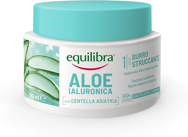 Equilibra, Aloe Ialuronica Burro Struccante Viso, con Burro di Aloe, Acido Ialuronico e Centella Asiatica, Doppia Detersione, Adatto a Pelli Sensibili, Clinicamente Testato, 80ml - 1