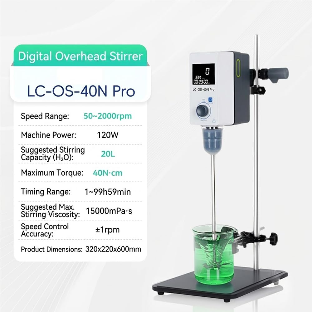 Agitador aéreo sin escobillas DC LCD Digital 2000RPM | Capacidad de 20 litros, 2000 rpm, torque de 40 N·cm, pantalla LCD, mezcla de laboratorio silenciosa