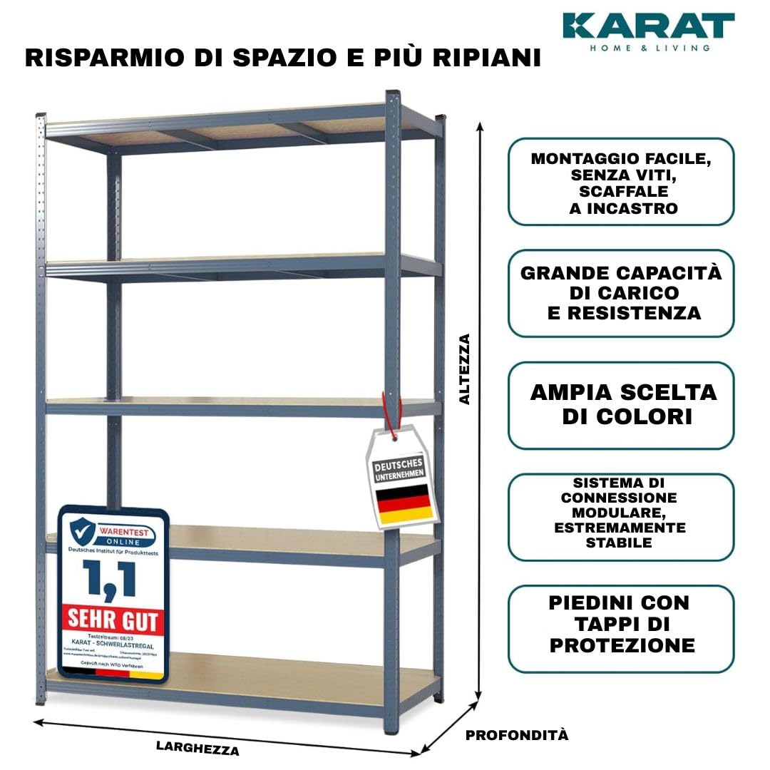 Floordirekt Scaffalatura per carichi pesanti, set da 2, grigio, 200 x 120 x 60 cm, scaffalatura cantina, magazzino, officina, banco da lavoro, 5 ripiani regolabili (Lakota)