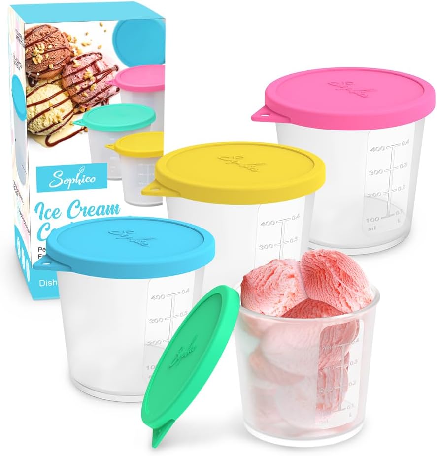 BALCI 16oz Ice Cream Containers with Silicone Lids (Set