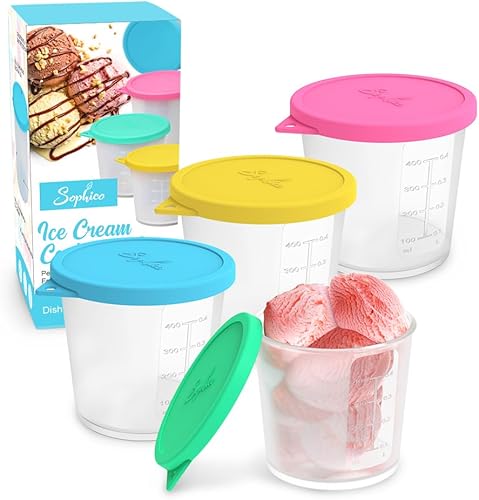 Miniatura 7 de SOPHICO Mini recipientes de helado de 8 onzas con tapas de silicona, tinas de almacenamiento para congelador para helados caseros, preparación de
