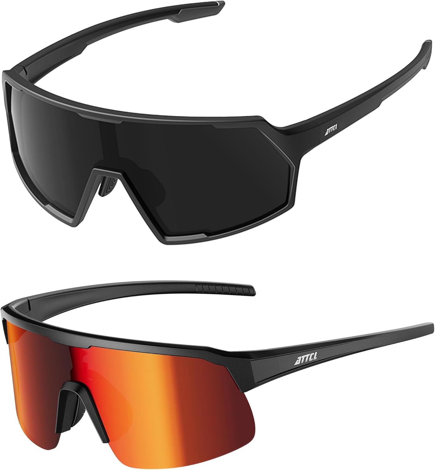 ATTCL Bundle Unisex Sports Cycling Sunglasses Men Women Biking Glasses UV Protection MTB Bicycle Riding Goggles:(KC08-Black-grey)+(KC07-Black-Red)