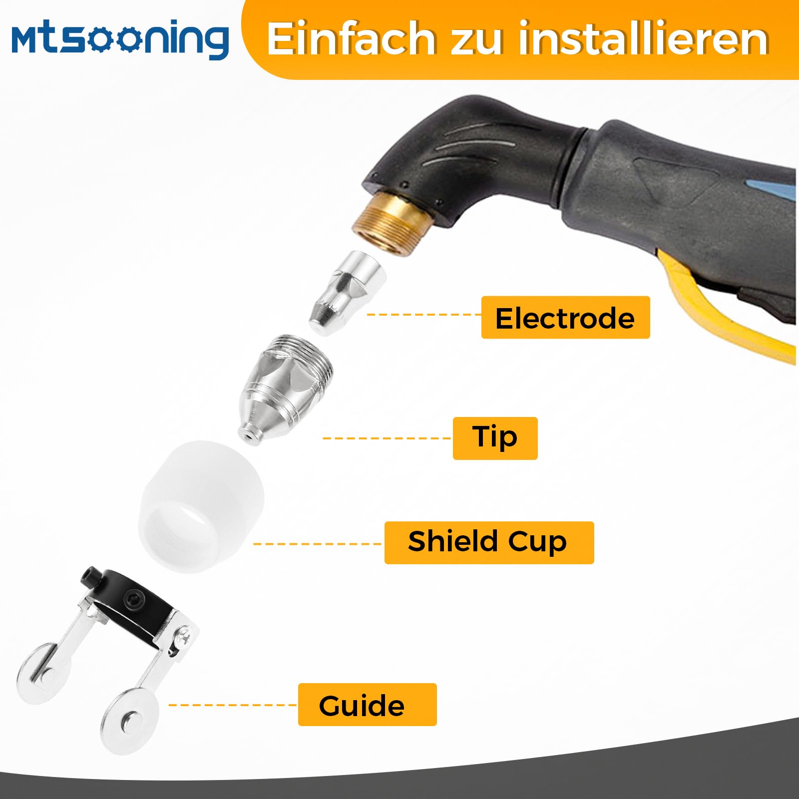 P80 Plasmazubehör Verschleißteile, Plasmadüsen + Elektroden + Keramikkappen + Rollenführungsrad für P80 Plasmaschneider-Brenner, 24- teiliges Set