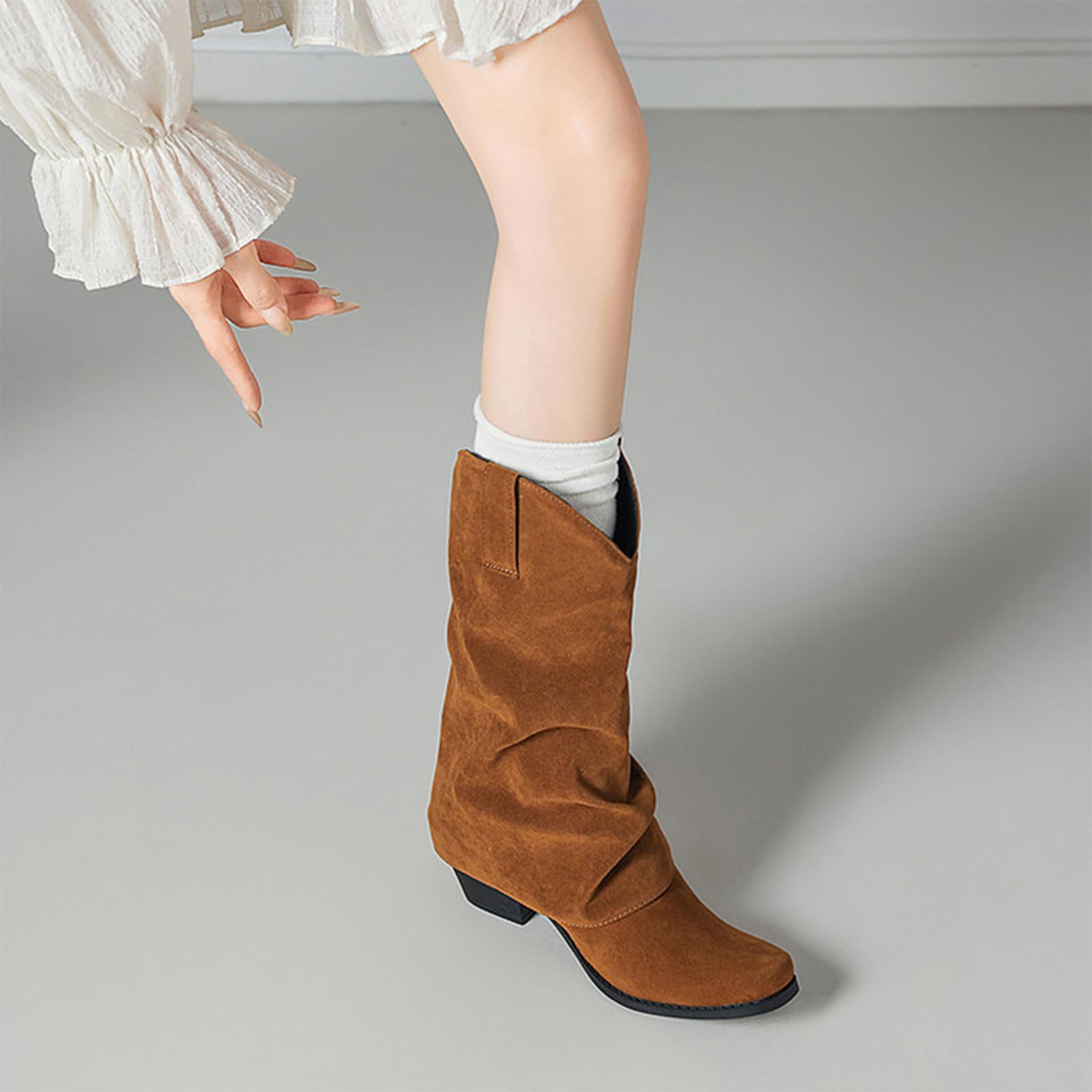 Stivali da Cowgirl Ricamati Donna in Similpelle Altezza Media Tacco Largo Stile Country Classico per Feste E Uso Quotidiano